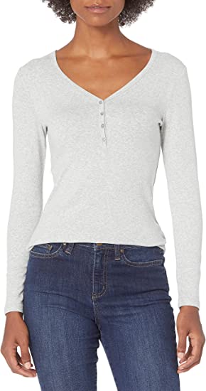 Photo 1 of Amazon Essentials Women's Ribbed Knit Long Sleeve Henley Slim Fit T-Shirt
small