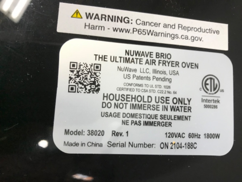 Photo 4 of ** non-functional ** NUWAVE Brio Air Fryer Smart Oven, 15.5-Qt X-Large Family Size, Countertop Convection Rotisserie Grill Combo, SS Rotisserie Basket & Skewer Kit, Reversible Ultra Non-Stick Grill Griddle Plate Included 15.5-Quart Black Air Fryer