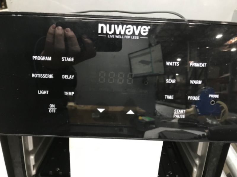 Photo 3 of ** non-functional ** NUWAVE Brio Air Fryer Smart Oven, 15.5-Qt X-Large Family Size, Countertop Convection Rotisserie Grill Combo, SS Rotisserie Basket & Skewer Kit, Reversible Ultra Non-Stick Grill Griddle Plate Included 15.5-Quart Black Air Fryer