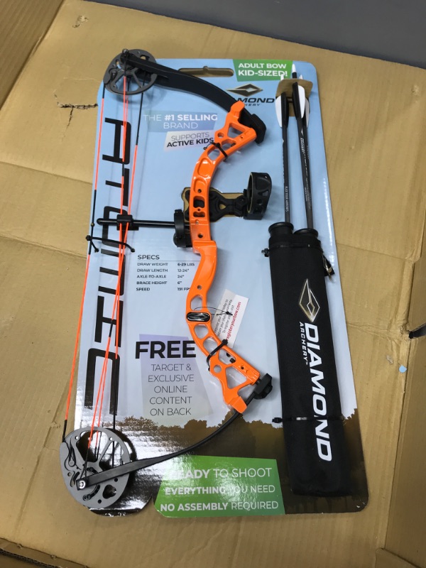 Photo 2 of DIAMOND ARCHERY Youth Atomic Bow - Fully Adjustable Equipped Durable Compound Bow | 6-29 LBS Draw Weight | 12"-24" Draw Length | 191 FPS Left Hand Orange