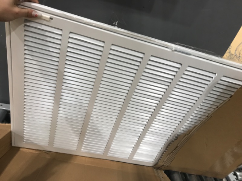 Photo 2 of 24"w X 10"h Steel Return Air Grilles - Sidewall and Ceiling - HVAC Duct Cover - White [Outer Dimensions: 25.75"w X 11.75"h]
