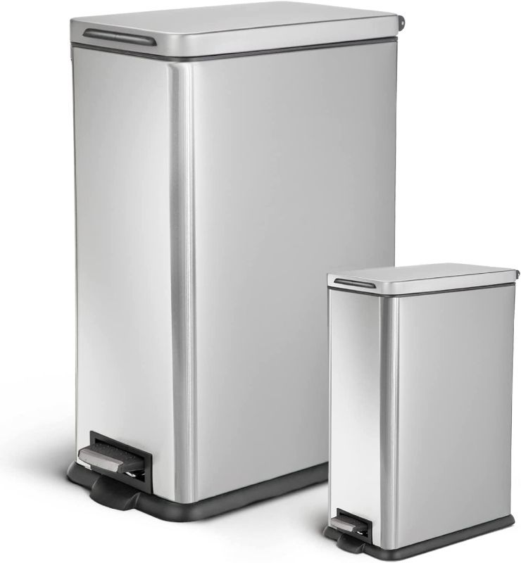 Photo 1 of Home Zone Living 12 Gallon and 2.5 Gallon Kitchen Trash Can Combo Set, Slim Body Stainless Steel Design, 45 Liter and 9.7 Liter Capacity, Silver (VA42138A)
