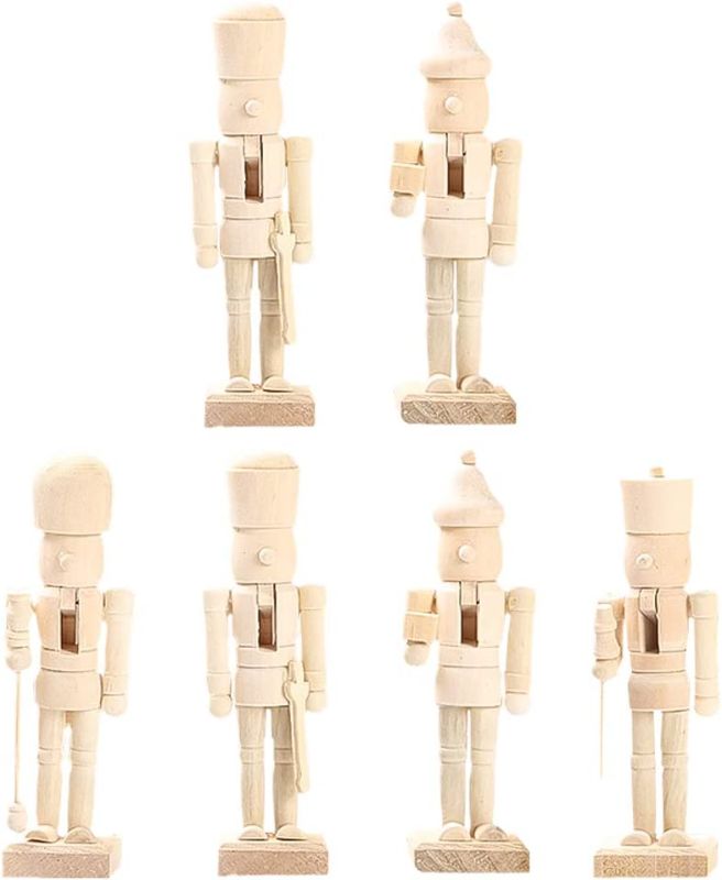 Photo 1 of ABOOFAN 6Pcs Christmas Wooden Unfinished Nutcracker Figurines DIY Blank Unpainted Nutcracker Puppet Walnut Soldier Ornament Decoration