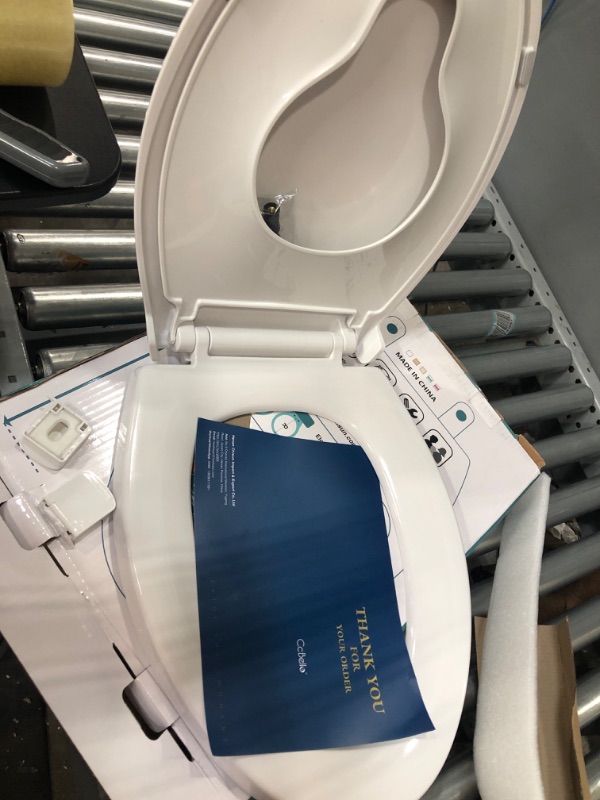 Photo 2 of * DAMAGED* Elongated Toilet Seat with Toddler Seat Built in, Slow Close, Easy Clean, Never Loosen, Plastic, White(18.5”)