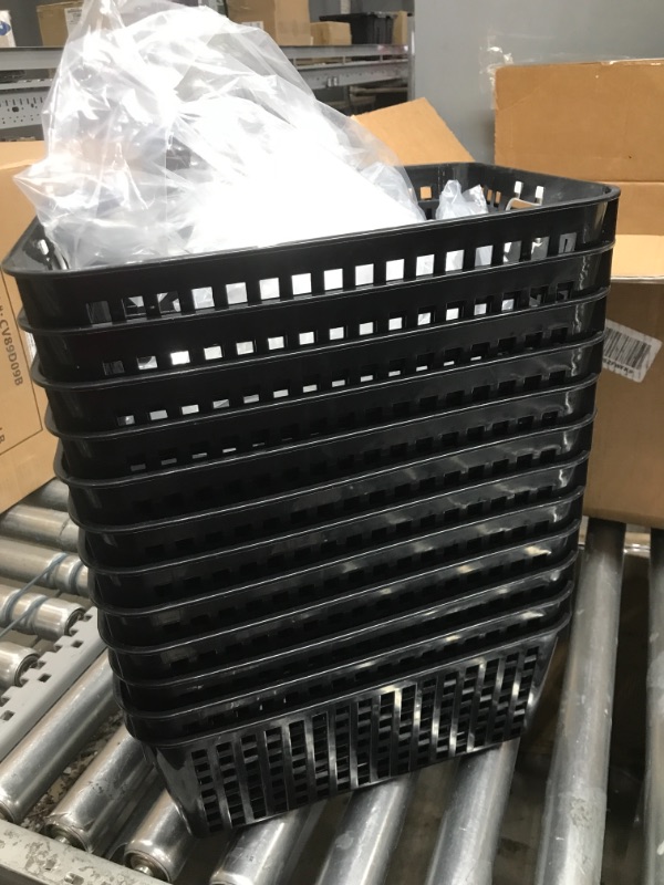 Photo 2 of Really Good Stuff - 160016BK Multi-Purpose Plastic Storage Baskets for Classroom or Home Use - Stackable Mesh Plastic Baskets with Grip Handles 13" x 10" (Black - Set of 12)