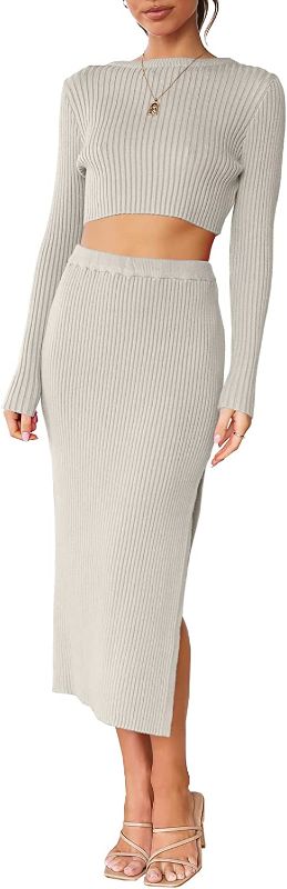 Photo 1 of ANRABESS Women's 2 Piece Outfits Dress Long Sleeve Crop Sweater Top & Ribbed Midi Bodycon Skirt Set