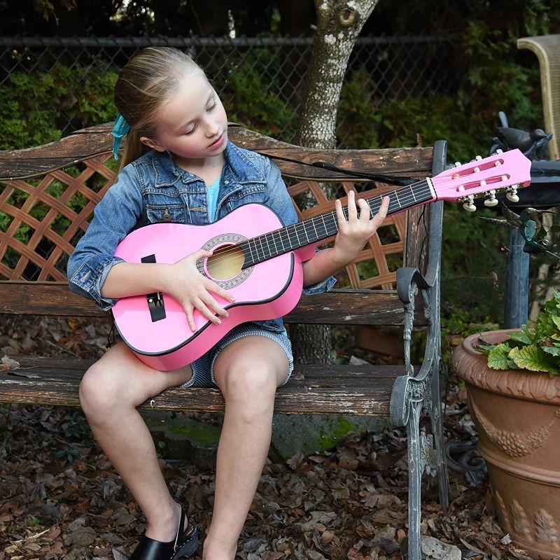 Photo 3 of 30" Wood Classical Guitar with Case and Accessories for Kids/Girls/Boys/Beginners (Pink)