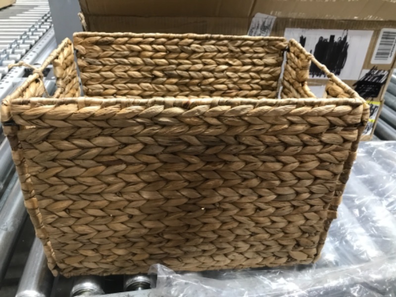 Photo 4 of 4 Decorative Hand-Woven Small Water Hyacinth Wicker Storage Basket, 13x11x11 Perfect for Shelving Units 4-Pack 13x11x11