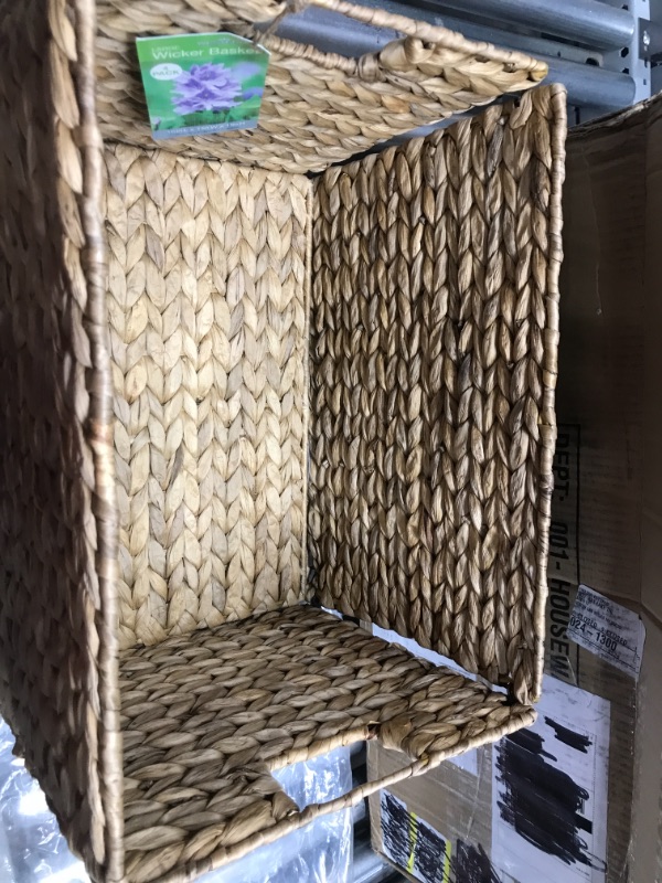 Photo 3 of 4 Decorative Hand-Woven Small Water Hyacinth Wicker Storage Basket, 13x11x11 Perfect for Shelving Units 4-Pack 13x11x11