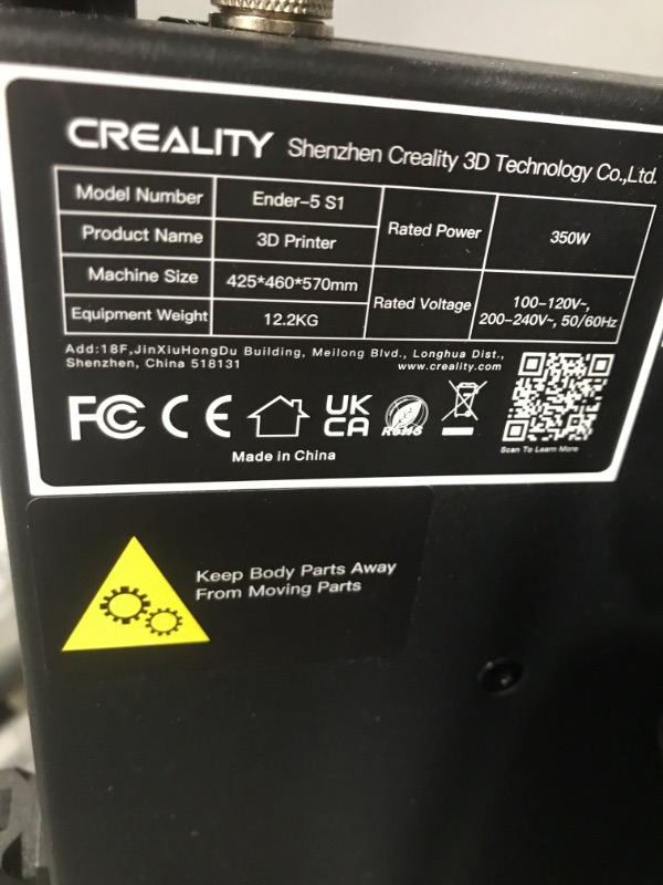 Photo 6 of *** USED*** Official Creality Ender 5 S1 3D Printer Upgrade with 250mm/s Printing Speed 300°C High-Temperature Nozzle Direct Extruder CR Touch Auto Leveling Kit, Dual Z Axes Stable Cube Frame 8.66x8.66x11.02in