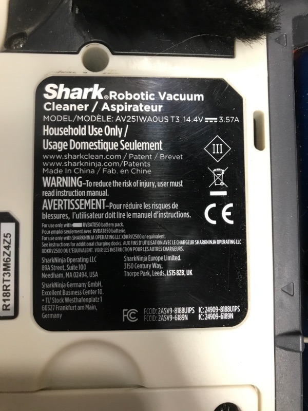 Photo 3 of *** POWERS ON - UNABLE TO TEST *** 
Shark AV2511AE AI Ultra Robot Vacuum, with Matrix Clean, Home Mapping, 60-Day Capacity Bagless Self Empty Base, Perfect for Pet Hair, Wifi, Compatible with Alexa, Black/Silver 60-Day Capacity + 2nd Generation