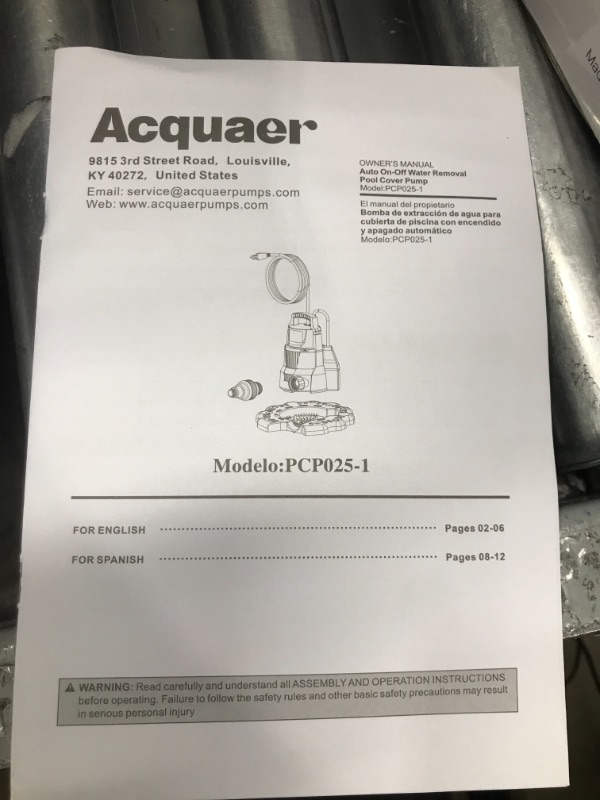 Photo 5 of *** UNABLE TO TEST *** Acquaer 1/4 HP Automatic Swimming Pool Cover Pump, 115 V Submersible Pump with 3/4” Check Valve Adapter & 25ft Power Cord, 2250 GPH Water Removal for Pool, Hot Tubs, Rooftops, Water Beds and more