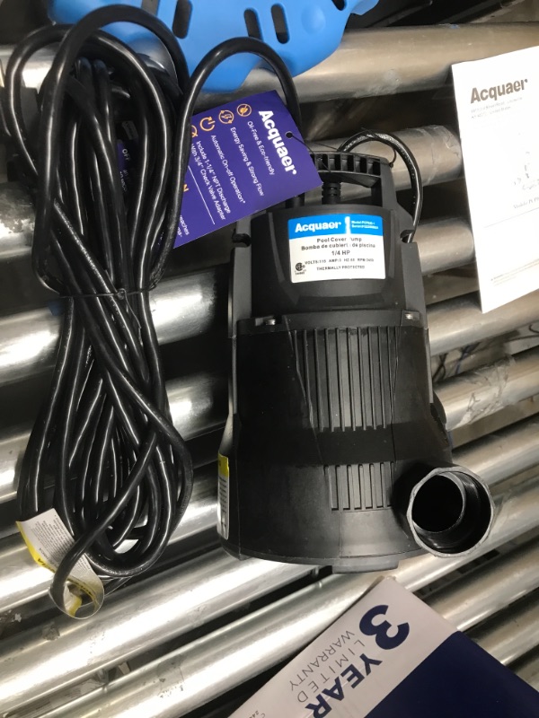 Photo 3 of *** UNABLE TO TEST *** Acquaer 1/4 HP Automatic Swimming Pool Cover Pump, 115 V Submersible Pump with 3/4” Check Valve Adapter & 25ft Power Cord, 2250 GPH Water Removal for Pool, Hot Tubs, Rooftops, Water Beds and more