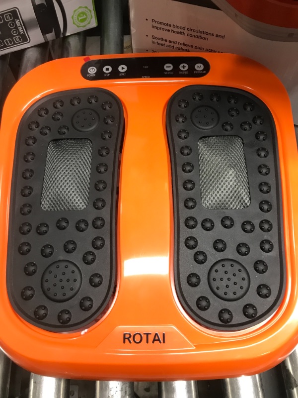 Photo 3 of *** UNABLE TO TEST - NO POWER CORD *** MROTAI Vibration Foot Massager Multi Relaxations and Pain Relief Rotating Acupressure Electric Foot Circulation Device with Remote Control Orange Black-orange