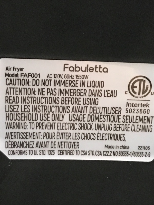 Photo 5 of *** POWERS ON *** White Air Fryers 4 Qt, Fabuletta 1550W 9 Preset Cookings Air Fryer Oilless Cooker, Shake Reminder, 450°F freidora de aire,Tempered Glass Display, Dishwasher-Safe & Nonstick, Fit for 2-4 People