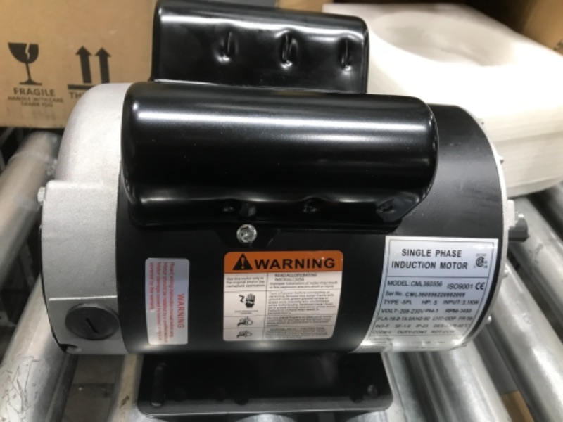 Photo 5 of 5 HP SPL 3450 RPM P56 Frame Air Compressor 60 Hz Electric Motor 208-230 Volts Century Motor Single Phase# B385 5/8" Keyed shaft 5HP SPL