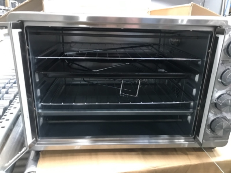 Photo 3 of *Tested* Elite Gourmet ETO-4510M French Door 47.5Qt, 18-Slice Convection Oven 4-Control Knobs, Bake Broil Toast Rotisserie Keep Warm, Includes 2 x 14" Pizza Racks, Stainless Steel Stainless Steel and Black 18-Slice, 45L With Rotisserie and Convection