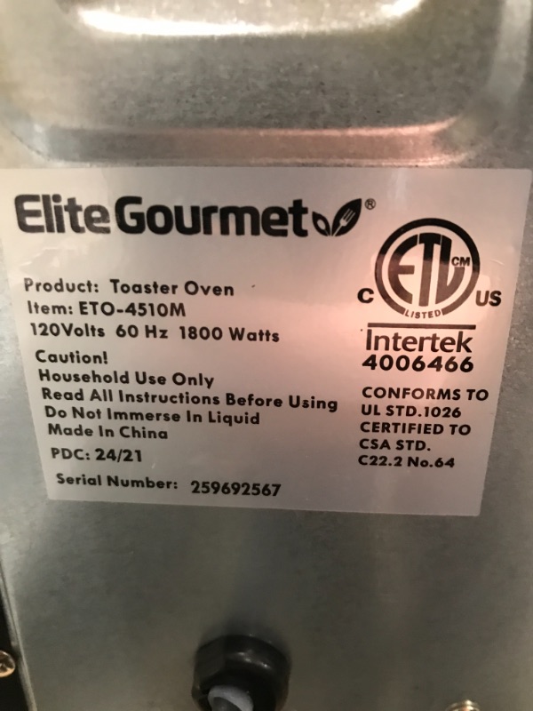 Photo 4 of *Tested* Elite Gourmet ETO-4510M French Door 47.5Qt, 18-Slice Convection Oven 4-Control Knobs, Bake Broil Toast Rotisserie Keep Warm, Includes 2 x 14" Pizza Racks, Stainless Steel Stainless Steel and Black 18-Slice, 45L With Rotisserie and Convection