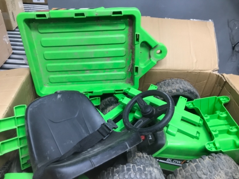 Photo 2 of Kids Ride On Tractor with Green Trailer & Remote Control, 12V Toddler Battery Powered Electric Vehicle with Slow Start 7LED Headlights USB Music Player 2+1 Gear Shift, Green Trailer, 35W/ EVA Tire Green 35W-EVA Tire