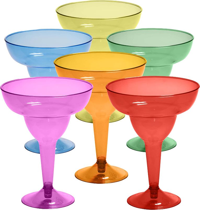 Photo 1 of 48 Plastic Margarita Glasses - 12 oz. | Hard Assorted Colors Plastic Cocktail Cups | Disposable Party Cups | Large Margarita Glasses | Plastic Cocktail Coupe | Frozen Drink Cups - Cinco de Mayo