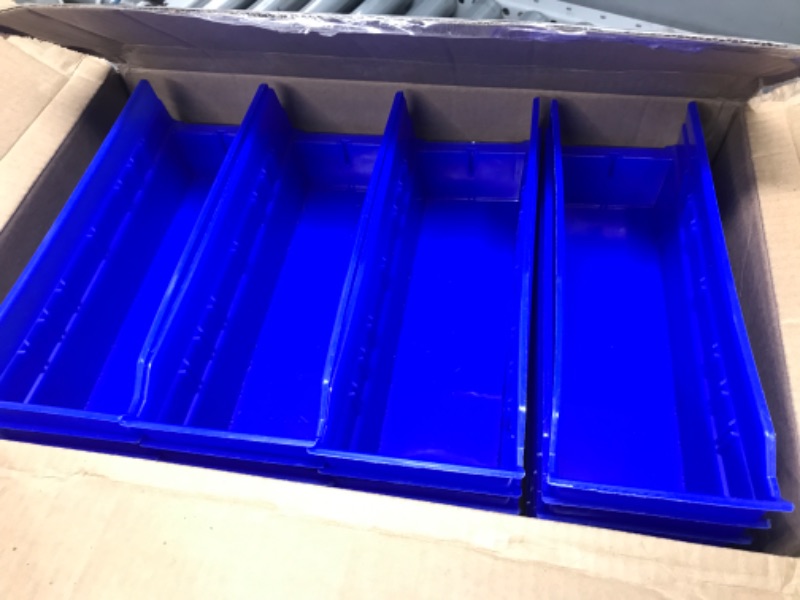 Photo 2 of Akro-Mils 30120 Plastic Nesting Shelf Bin Box, (12-Inch x 4-Inch x 4-Inch), Blue, (24-Pack) & 40120 Crosswise Width Plastic Divider for 30120, 30128, 30124 Shelf Bin Storage Bins, Black, (24-Pack) Blue Bin Box