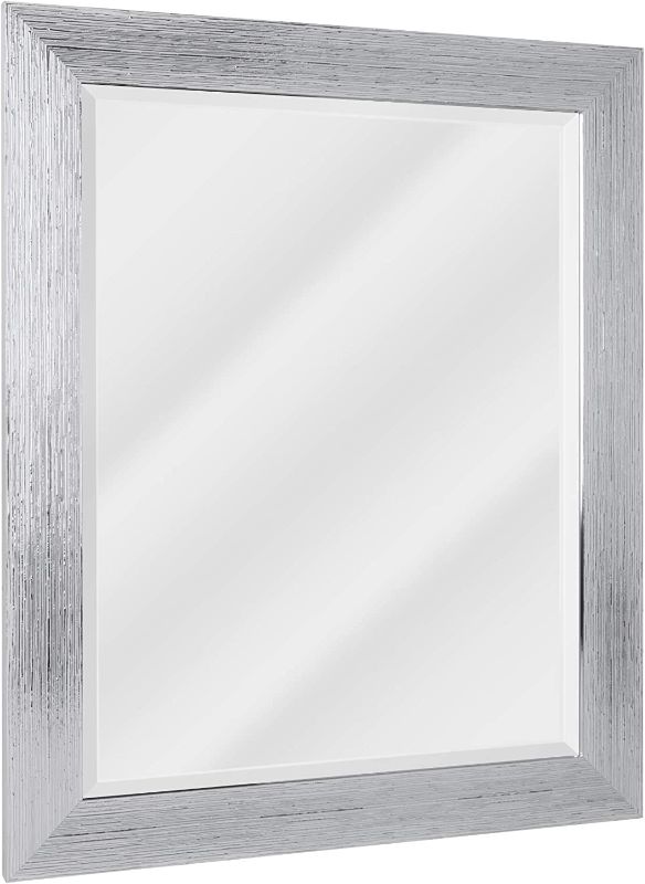 Photo 1 of Textured Chrome Rectangular Framed Beveled Accent Wall Vanity Mirror 