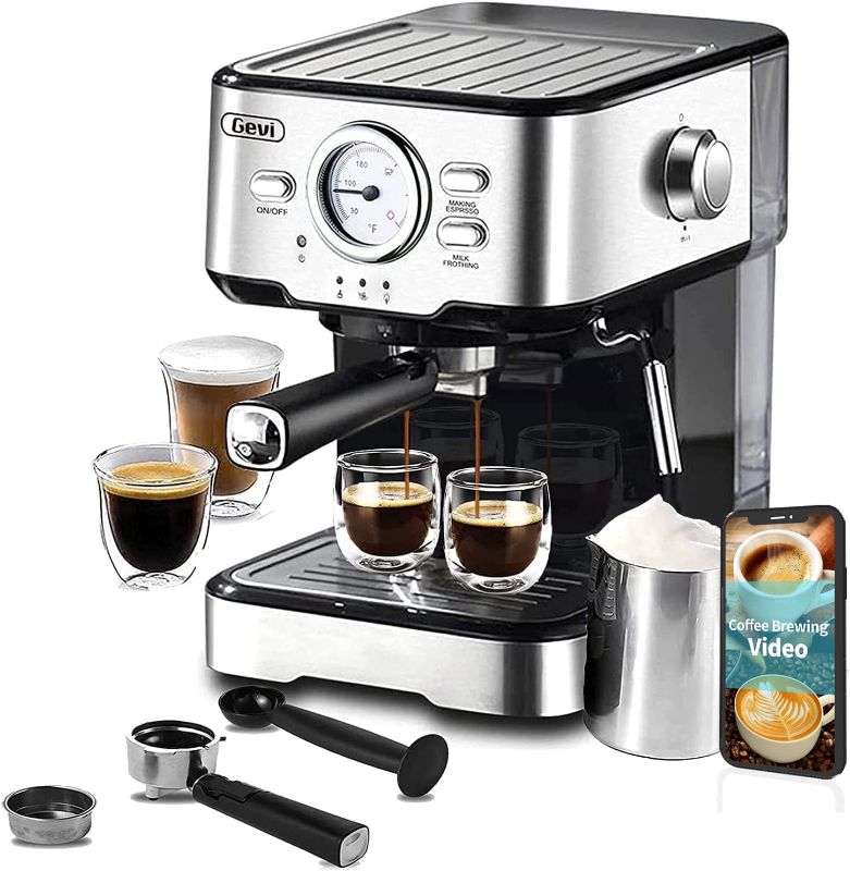 Photo 4 of ***TESTED/ TURNS ON*** Gevi Espresso Machine 15 Bar Pump Pressure, Cappuccino Coffee Maker with Milk Foaming Steam Wand for Latte, Mocha, Cappuccino, 1.5L Water Tank, 1100W, Black1
