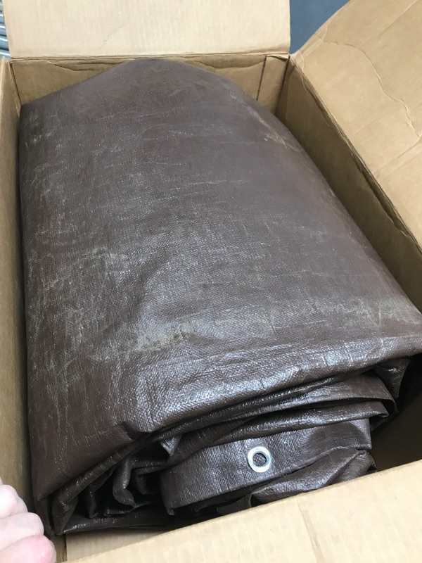 Photo 2 of 20' x 30' Super Heavy Duty 16 Mil Brown Poly Tarp Cover - Thick Waterproof, UV Resistant, Rip and Tear Proof Tarpaulin with Grommets and Reinforced Edges - by Xpose Safety