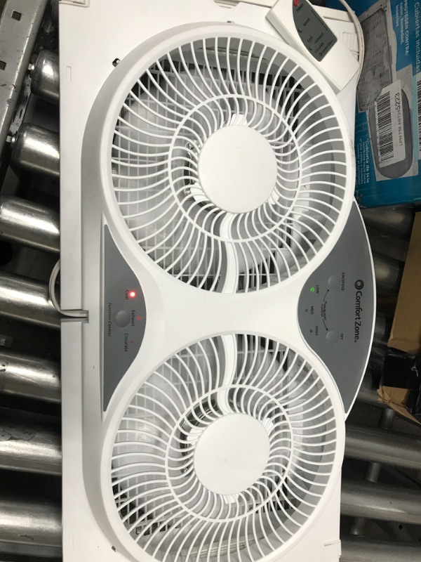 Photo 2 of ***TESTED POWER ON***Comfort Zone CZ310R 9" 3-Speed, 3-Function, Expandable, Reversible Twin Window Fan with Remote Control, Removable Cover 9" Twin Window w/ Remote 3SP Window Fan