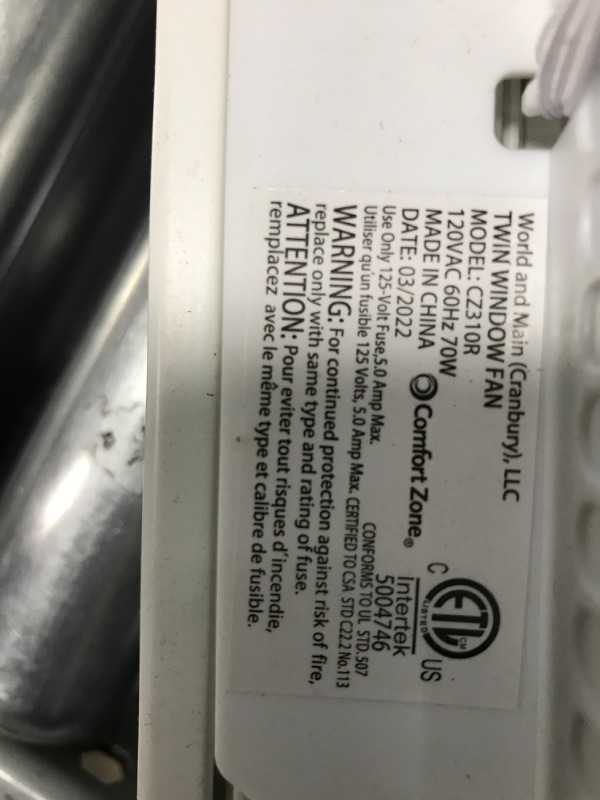 Photo 3 of ***TESTED POWER ON***Comfort Zone CZ310R 9" 3-Speed, 3-Function, Expandable, Reversible Twin Window Fan with Remote Control, Removable Cover 9" Twin Window w/ Remote 3SP Window Fan