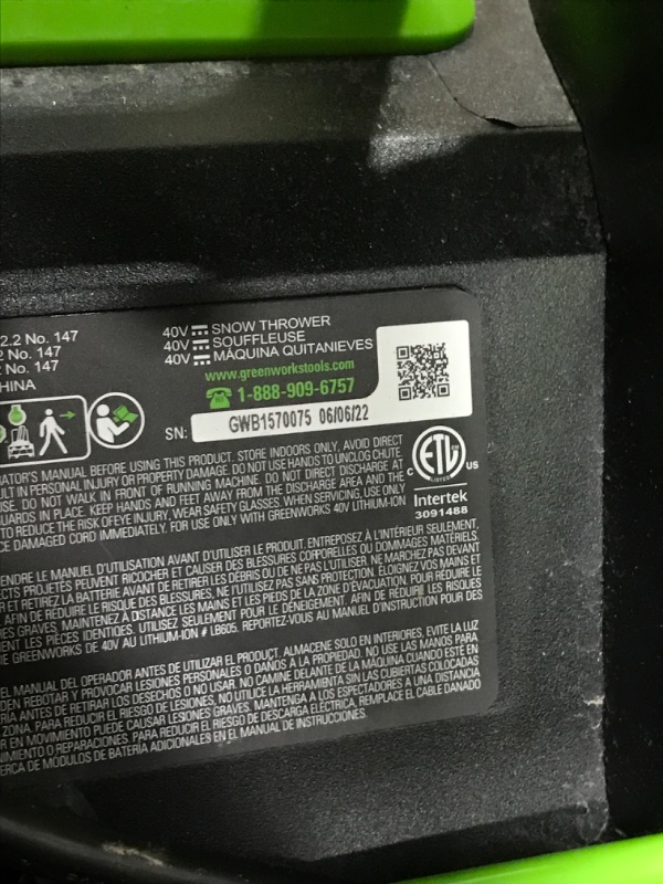 Photo 3 of ***PREVIOUSLY OPENED, UNABLE TO TEST****  Greenworks 2601102 DigiPro Gmax 40V 20 in. Cordless Lithium-Ion Snow Thrower (Bare Tool)