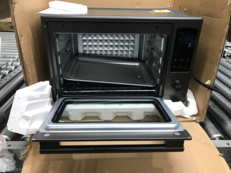 Photo 4 of ***MINOR DAMAGE TO CORNER***  TOSHIBA Hot Air Convection Toaster Oven, Extra Large 34QT/32L, 9-in-1 Cooking Functions, Crispy Grill, Dehydrate, Rotisserie, 6 Accessories Included, 1650W, Grey