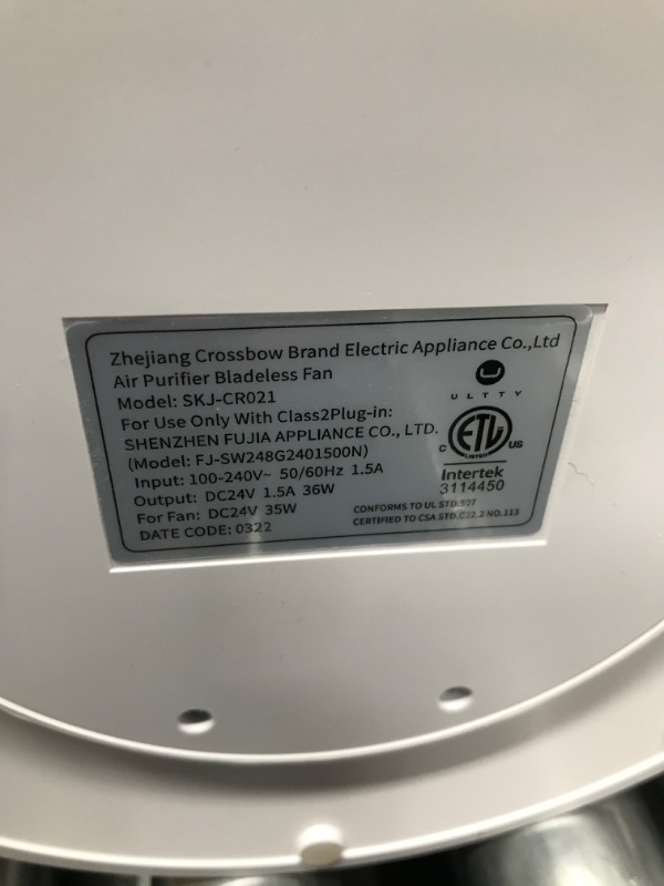 Photo 3 of ****MISSING POWER CORD***  ULTTY Bladeless Tower Fan and Air Purifier in one, 90° Oscillating Bladeless Fan with Remote, Touch, 8H Timer, Floor Fans for Bedroom Whole Room Home Office, White White Medium