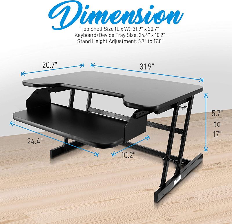 Photo 1 of Pyle High Grade Adjustable Standing Riser Desk Computer Workstation | Easy Quick Release New Technology Height Adjustable System | Slim Design for Sit & Standing, Easy Keyboard Pull Out (PDRIS06)