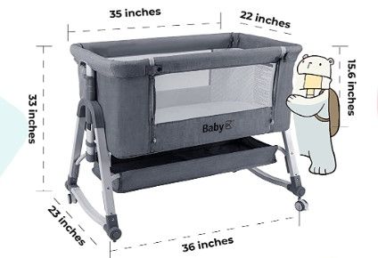 Photo 1 of BABY K Baby Bassinet Bedside Sleeper (Grey) - 3 in 1 Bedside Bassinet Crib Attach To Bed - Convertible Bassinet With Breathable Attached Mesh Side and Mattress - Baby Co Sleeper For Bedside for Infant
