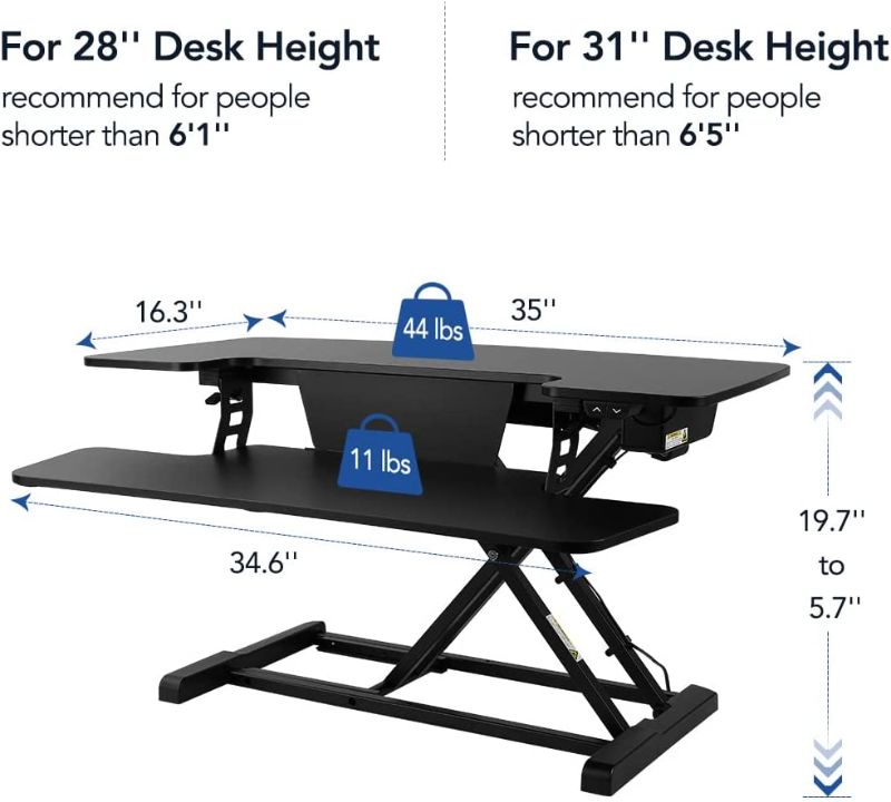 Photo 1 of FLEXISPOT Motorized Standing Desk Converter 35" Wide Electric Stand up Desk Riser for Monitor and Laptop,Black Height Adjustable Desk for Home Office EM7MB
