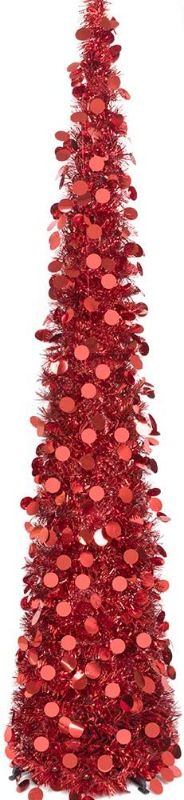 Photo 1 of 5ft Pop up Christmas Tinsel Tree with Stand?MACTING Easy-Assembly Tinsel Coastal Glittery Christmas Tree for Holiday Xmas Decorations (Red)
