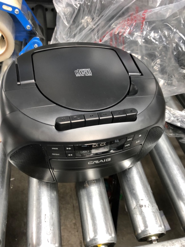 Photo 1 of Craig CD6951 Portable Top-Loading CD Boombox with AM/FM Stereo Radio and Cassette Player/Recorder in Black | 6 Key Cassette Player/Recorder | LED Display |