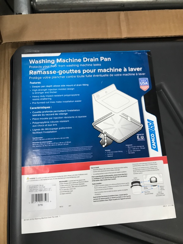 Photo 3 of Camco 20750 Washing Machine Drain Pan with PVC Fitting, 30-Inch x 32-Inch, Graphite - Protects Your Floors from Washing Machine Leaks - Easy to Use Standard Packaging Graphite 30" x 32"