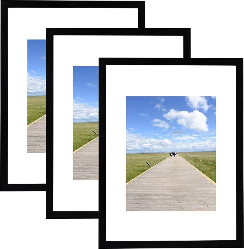 Photo 1 of Aynoo 11x14 Picture Frame Black Set of 3 Pack 11x14 8x10 Picture Frames Made of Solid Wood Display Pictures 8x10 with Mat or 11x14 Without Mat Wood Black Picture Frames 11x14 8x10 (3Pack)
