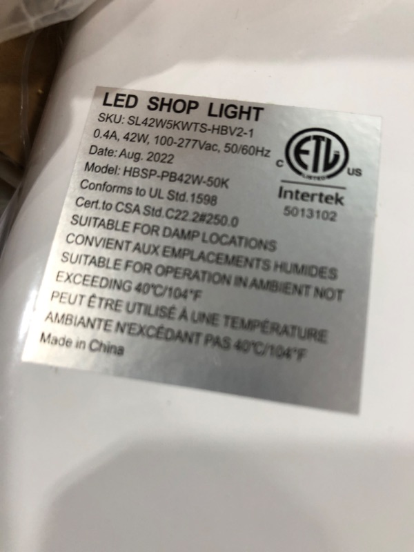 Photo 3 of 5000K LED Shop Light Linkable, 4FT Daylight 42W LED Ceiling Lights for Garages, Workshops, Basements, Hanging or FlushMount, Included Power Cord and Pull Chain, 4200lm1011393729, ETL- 1 Pack 42w ? 5000k-white