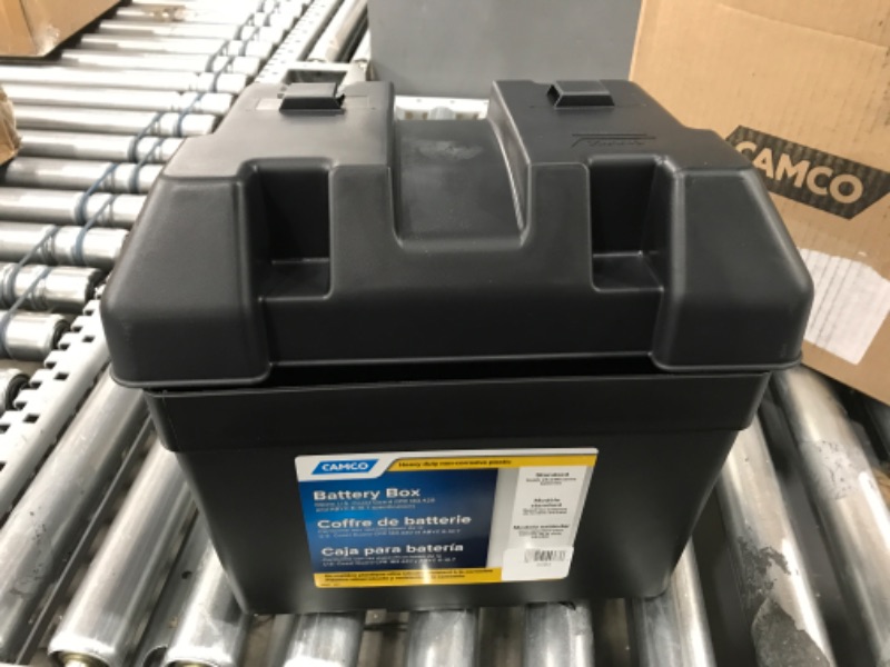 Photo 2 of Camco Heavy Duty Battery Box with Straps and Hardware - Group 24 |Safely Stores RV, Automotive, and Marine Batteries |Durable Anti-Corrosion Material | Measures 7-1/4" x 10-3/4" x 8" | (55363) Frustration Free Packaging Regular Battery Box