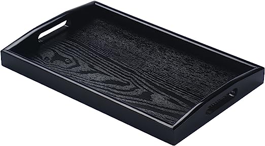 Photo 1 of  Rectangle Wooden Serving Tray Breakfast Tray with Handles, Black, 13.5 x 17.25"
