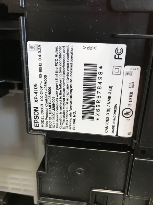 Photo 1 of PARTS ONLY 
Epson Expression Home XP-4105 Wireless All-in-One Color Inkjet Printer, Black - Print Copy Scan - 10.0 ppm, 5760 x 1440 dpi, 2.4" LCD, Auto 2-Sided Printing, Voice Activated, DAODYANG Printer_Cable
