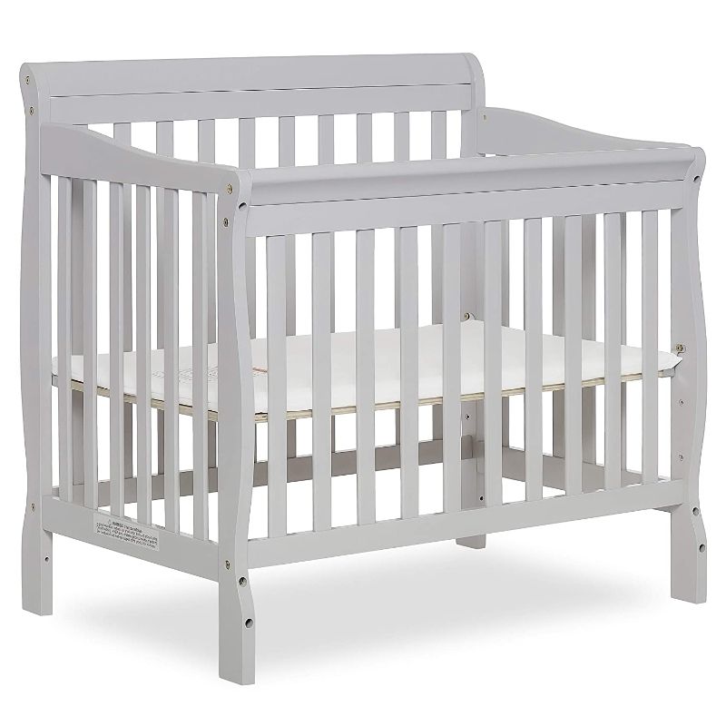 Photo 1 of Dream On Me Aden 4-in-1 Convertible Mini Crib In Grey, Greenguard Gold Certified, Non-Toxic Finish, New Zealand Pinewood, With 3 Mattress Height Settings
