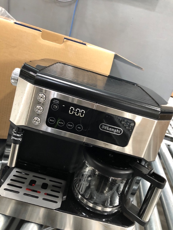 Photo 1 of De'Longhi All-in-One Combination Coffee Maker & Espresso Machine + Advanced Adjustable Milk Frother for Cappuccino & Latte + Glass Coffee Pot 10-Cup, COM532M