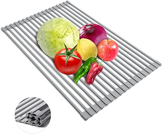 Photo 1 of  ATTSIL Roll Up Dish Drying Rack, Multifunctional Rollable Over Sink Dish Rack, Foldable Silicone Wrapped Steel Drain Rack for Kitchen Sink Counter, Large 20.47"(L) x 12.59"(W)
