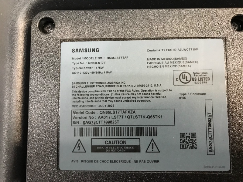 Photo 6 of **SEE NOTES**
SAMSUNG 65-inch Class QLED 4K The Terrace Partial Sun Outdoor, Direct Full Array 16x, Quantum HDR 32x, Weatherproof, Wide Viewing Angle Smart TV w/ Alexa Built-in (QN65LST7TAFXZA, Latest Model)
