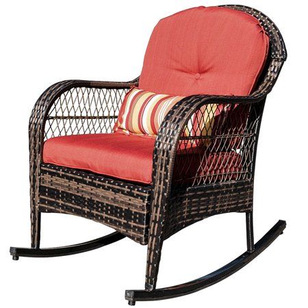 Photo 1 of **SEE NOTES**
Sundale Outdoor Wicker Rocking Chair for Porch Rattan Outdoor Patio Yard Furniture All- Weather with Red Cushions
