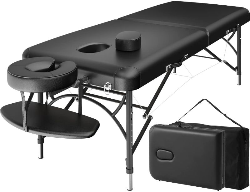 Photo 1 of **Damaged/deep cut.**
CLORIS 84" Professional Massage Table Portable 2 Folding Lightweight Facial Solon Spa Tattoo Bed Height Adjustable with Carrying Bag & Aluminium Leg Hold Up to 1100LBS
